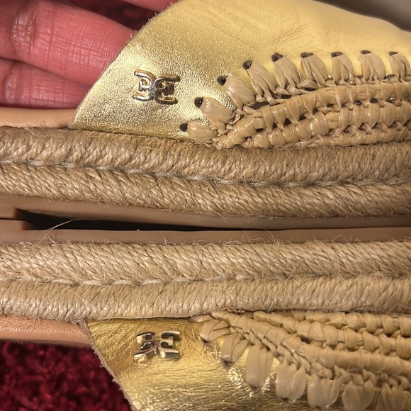 SAM EDELMAN-Gold Leather Espadrilles Slide Mules-Size 7 - Picture 11 of 17